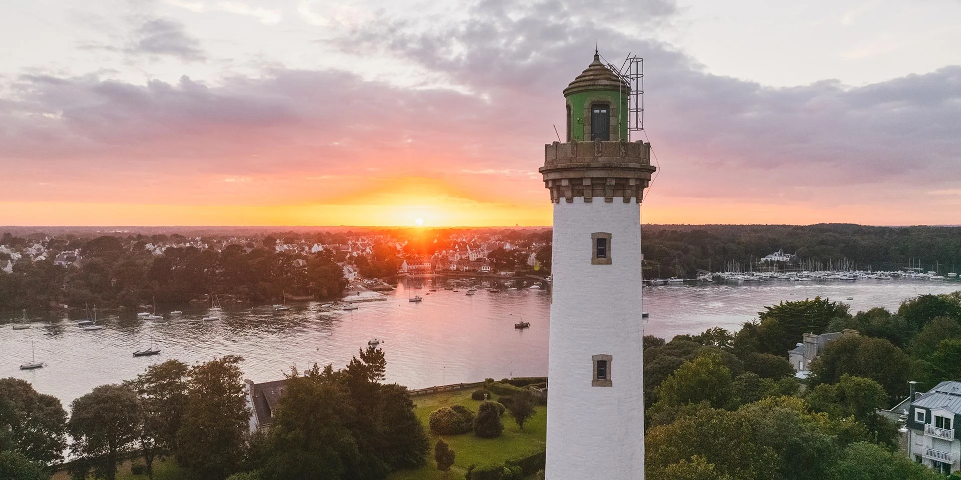 Sunset over the Pyramide lighthouse in Bénodet